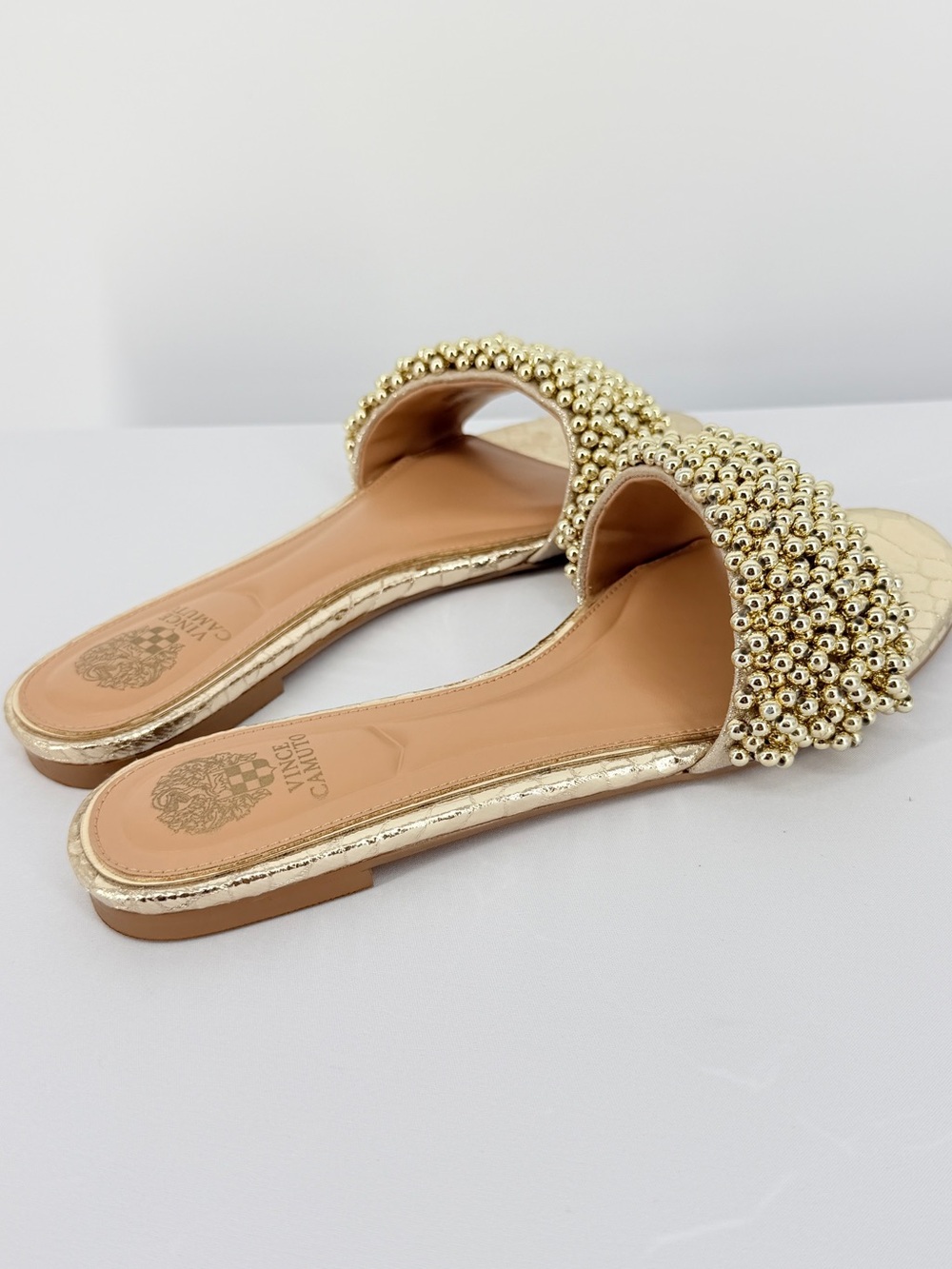 Vince Camuto Gold Beaded Embellished Slide Sandals Women’s Size 6 - Picture 6 of 8